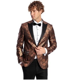 Resim Desenli Slim Fit Kahverengi Erkek Smokin Ceket - Wessi Kahverengi 