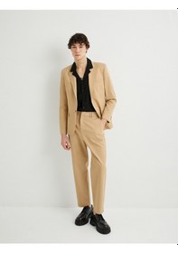 Resim Koton Keten Ceket Blazer Slim Fit Düğmeli Cep Detaylı Bej 4sam50038hw Ekru 