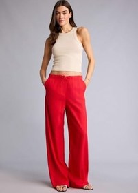 Resim DeFacto Wide Leg Çift Cepli Beli Lastikli Standart Boy Keten Karışımlı Pantolon 