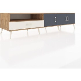 Resim Kronos Tv Ünitesi 3 Raflı Tek Çekmeceli 3 Kapaklı 220x59x51 Çam-antrasit/aytaşı Antrasıt/aytası - Atlas Çam 