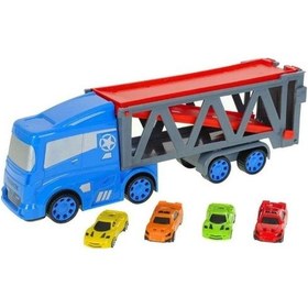 Resim Oyuncak Sürtmeli 4 Arabalı 2 Katlı Tır 