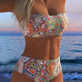 Resim Basılı Kolsuz Kanca 2'li Bikini, Mayo, Kadın Mayo ve Kıyafet 