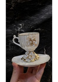 Resim Lüks Figürlü Detaylı Kahve Fincanı Takımı Gold Ayaklı Şık Türk Kahvesi Fincanı 