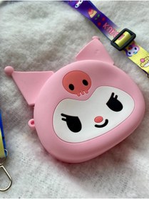 Resim shop Kız Çocuk Sanrio Kuromi Figürlü Çıkartılabilir Ayarlanabilir Askı Silikon Pembe Çapraz Çanta Cüzdan 