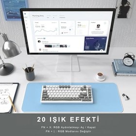 Resim Coverzone Beyaz Işıklı Hot Swap Kablolu Mekanik Oyun Klavyesi | Ajazz AK820 Gri Beyaz - Kırmızı Switch 