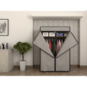 Resim Dzgn Home Çelik Borulu Plastik Raflı Bez Dolap Gardırop - Gri 