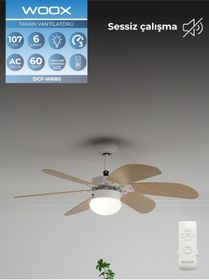 Resim Woox İleri Geri Fonksiyonlu 6 Kanatlı Fan ve Işıklı Uzaktan Kumandalı Tavan Vantilatörü, Sessiz Çalışma 