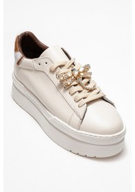 Resim Luvishoes Luvi Shoes Laren Ekru Cilt Hakiki Deri Tokalı Kadın Günlük Spor Ayakkabı Ekru 