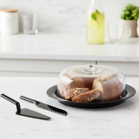 Resim BiiShe Akrilik Mat Siyah Kek Fanusu ve Servis Seti - 33 x 39 x 14 cm 