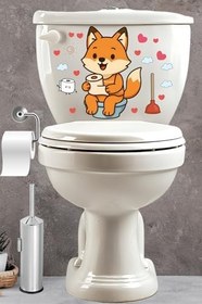 Resim Klozet Sticker Sevimli Tilki Kalpler ve Bulutlar Temalı Banyo Tuvalet Sticker 