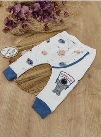 Resim Ekru Erkek Bebek Takımı 3'lü - Sweatli & Şapkalı Kozmonot Bebek Takımı - %100 Pamuklu Ekru 