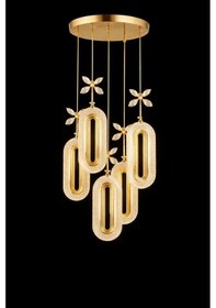 Resim Bohem Aydınlatma 5'li Gold Sarkıt Elips 3 Renk Led Modern Avize Gold 