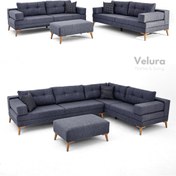 Resim Velura Home & Living Zeri Modüler Yataklı Koltuk Takımı & 2 Adet Üçlü Kanepe & Puflu Köşe Takımı (3+3) - Koyu Mavi - 118 