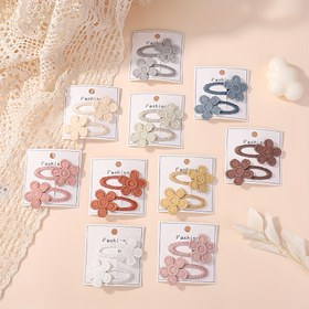 Resim 2'li Paket Baskılı Nakışlı Çiçek Saç Tokaları, Kızlar için Üniversite Stili Sevimli Çiçekli Saç İğneleri 