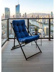Resim Napper Katlanabilir Mavi Şezlong - Su Geçirmez Kumaş, Metal İskelet, Balkon Ve Bahçe Sandalyesi Mavi 