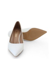 Resim Kadın Sivri Burun Alçak Topuklu Stiletto - Beyaz Beyaz Cilt 