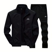 Resim Erkek Günlük Spor Giyim Seti - Logolu Ceket & Pantolon, Fermuarlı, Uzun Kollu, Normal Kesim, İlkbahar/Sonbahar Koleksiyonu, Günlük Spor Giyim | Fermuarlı Ceket | İşlemeli Logo, Kazak Seti 