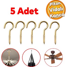 Resim Badem10 Metal Piton Vidalı Gerdirme Sabitleme Çekme Kaldırma Tavan Açık Ağız Kancalı Avize Asma Kiti 5 Adet 