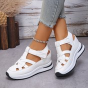 Resim Kadın Moda Sneakerları - Düz Renk, Yuvarlak Burun, Kalın Platform Topuklu Görünmez Kama, Sihirli Bant Kapatma, Yapay Üst & İç, Kauçuk Taban, EVA Tabanlık 