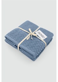 Resim 2li Kadife Bordürlü Jakarlı 50x90 El Havlusu Spectre Mavi 