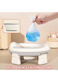 Resim Taşınabilir Lazımlık Çocuk Katlanır Klozet Adaptörü Seyahat Kamp Çocuk Araba Portatif Lazımlık Gri 