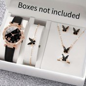 Resim Kadın Klasik Çok Yönlü Basit Petal Sayısal Ölçek Kadran Yaratıcı Temperament Moda Retro Kuvars Saat + Kelebek Takı Seti 6 adet/set, Saat Kutusu Dahil Değil 