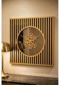 Resim Acar Dekoratif Çarklı Duvar Saati - 64 Cm Gold/siyah 