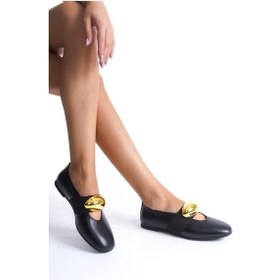 Resim Mubiano Hakiki Deri Collection Kadın Gold Toka Detaylı Babet Siyah - Mcrgn8037 - S Siyah 