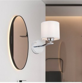 Resim Keria Tekli Beyaz Şapkalı Krom Duvar Lambası Yatak Odası Yatak Başı Banyo Için Modern Aplik Beyaz 