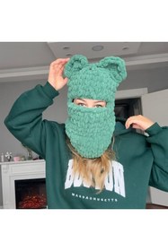 Resim Linka Knit El Yapımı Ayıcık Balaclava, Kar Maskesi Balaclava, Günlük Kasksız Kullanım Kar Maskesi 