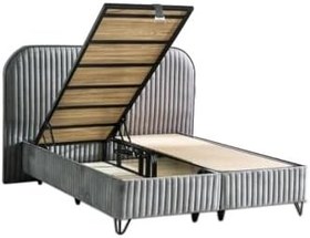 Resim Niron Yatak Line Visco Lüks Baza ve Başlık Seti 120x200 cm Tek Kişilik Baza Başlık Takımı Koyu Gri 