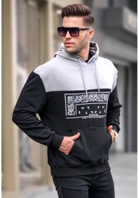 Resim Siyah Kapüşonlu Desenli Sweatshirt 6022 Siyah 