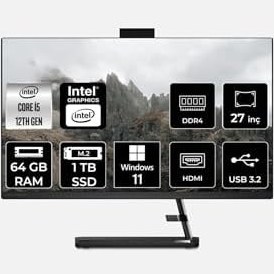 Resim LENOVO IdeaCentre 27IAP7 i5 12450H 64GB 1TB SSD 27" FHD W11H All In One Bilgisayar & Per4 Bellek 