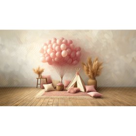Resim Venspor Pastel Tonlarda Çadır ve Balon Arkaplan, 200x150cm, Fon, Duvar Örtüsü 