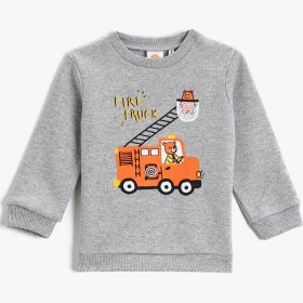 Resim Erkek Bebek Baskılı Sweatshirt Bisiklet Yaka 