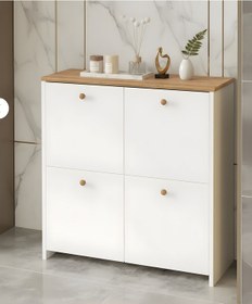 Resim Via 4 Kapaklı Çok Amaçlı Ayakkabılık Ve Antre Dolabı - Beyaz Çok Renkli 