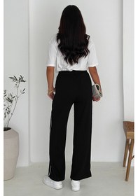 Resim Noa & Noa Kadın Lastikli Bel Bağcıklı Bol Paça Pantolon Rahat & Minimal Stil Siyah 