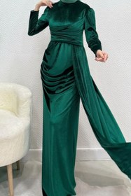 Resim Tesettür Diyarı Selis Balık Model Kadife Kumaş Tesettür Abiye- Zümrüt 