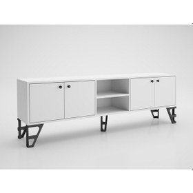 Resim Wood'n Love Sofia 180 Cm Metal Ayaklı Tv Ünitesi - Beyaz / Siyah 