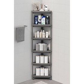 Resim Mithra Life 6 Katlı Üçgen Plastik Gri Banyo Mutfak Rafı MIT1235 