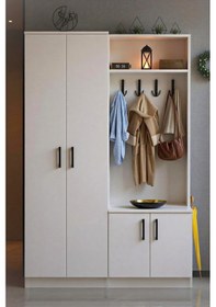 Resim Grove 4 Kapaklı Askılıklı Ayakkabılık Dolabı Portmanto Beyaz 