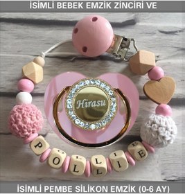 Resim Sahi Aksesuar İsimli Bebek Emzik Zinciri ve Bebek Silikon Emzik BEZYI222 Gri - Pembe 