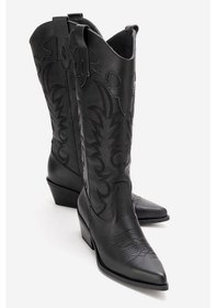 Resim Luvishoes Matıas Siyah Cilt Hakiki Deri Kadın Nakışlı Western Çizme Siyah 
