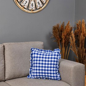 Resim Maxx Deco Ekoseli Fırfırlı Kırlent Kılıfı - Mavi - 43x43 cm 