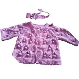 Resim El Örgüsü Bebek Hırkası ve Patik Takım Koton İp Özel Tasarım - Pembe 