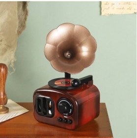 Resim Ahşap Desenli Gramofon Müzik Kutusu Retro Nostaljik Müzik Çalar 