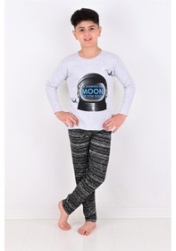Resim Vitmo Erkek Çocuk Pijama Takımı Moon Uzun Kollu Pamuklu Gri 