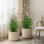 Resim 4 adet Gerçekçi Dış Mekan Yapay Çiçek ve Çim - Plastik İmitasyon Gerbera ve Soğan Çimi Zemin Bitkileri Bahçe, Teras, Otel Dekorasyonu için - Düşük Bakım Tüm Mevsimler (Su Verme, Çiçek Saksıları Dahil Değil) 