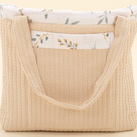 Resim Bebek Bakım Çantası - Sütlü Kahve Örgü - Yapraklar 