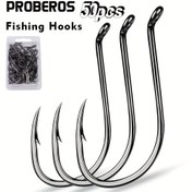 Resim 50 adet PROBEROS Premium Karbon Çelik Balıkçılık Kancaları, 1/0-8/0 Boyutları, Korozyona Dayanıklı & Keskin - Güvenli Yakalamalar için İdeal, Balık Kancaları 